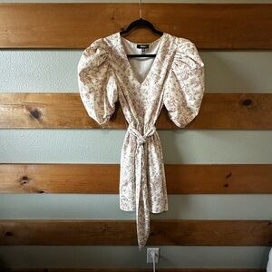 Floral Puff Sleeve Wrap Dress
